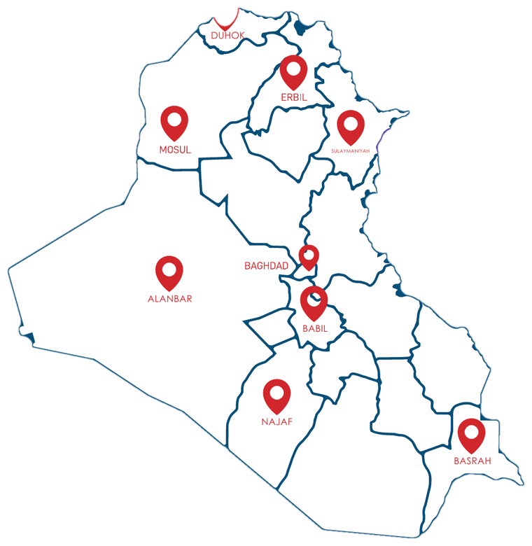 Map of Iraq showing Talent Pharma warehouse locations