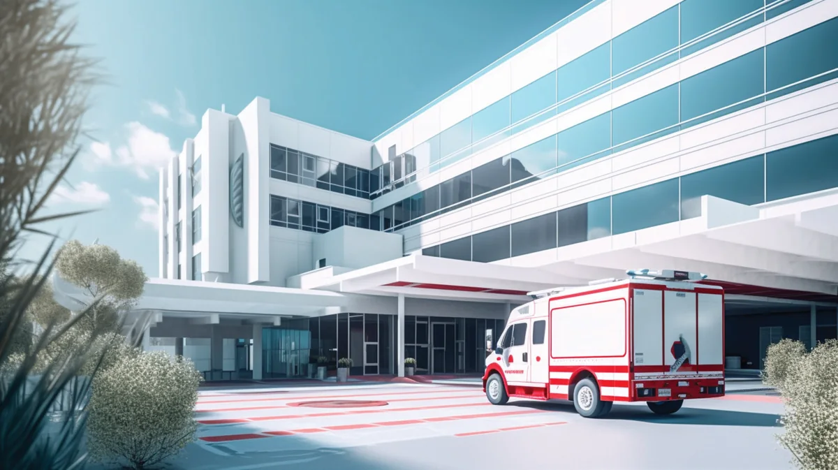 Modern healthcare facility representing institutional healthcare access